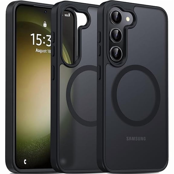 can Magnetic for Samsung Galaxy S23 Case Matte, S23 Phone Case Compatible with MagSafe Frosted Translucent Shockproof Anti-Scratch Slim Fit Case Military Grade Protection (Black)