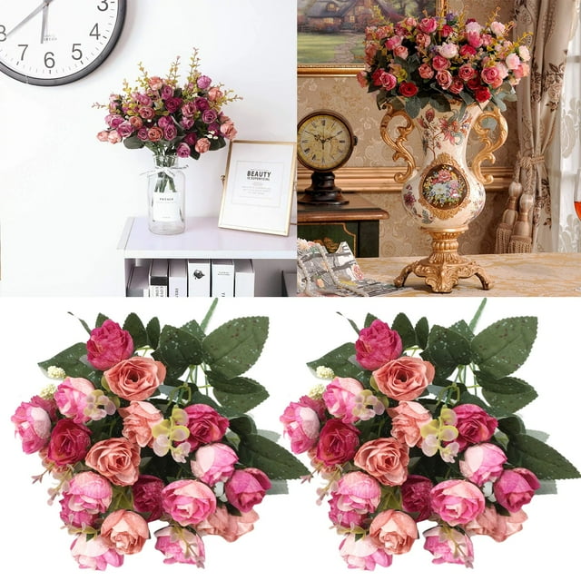 Flowers - 21 Heads Of Roses with 7 Forks for Wedding and Home Photography Dining Table and Coffee Table Photography Props 2pc