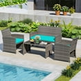 thumbnail image 1 of Costway 4 PCS Patio Conversation Set with Seat Cushions & Tempered Glass Tabletop, Outdoor Turquoise + Gray, 1 of 10