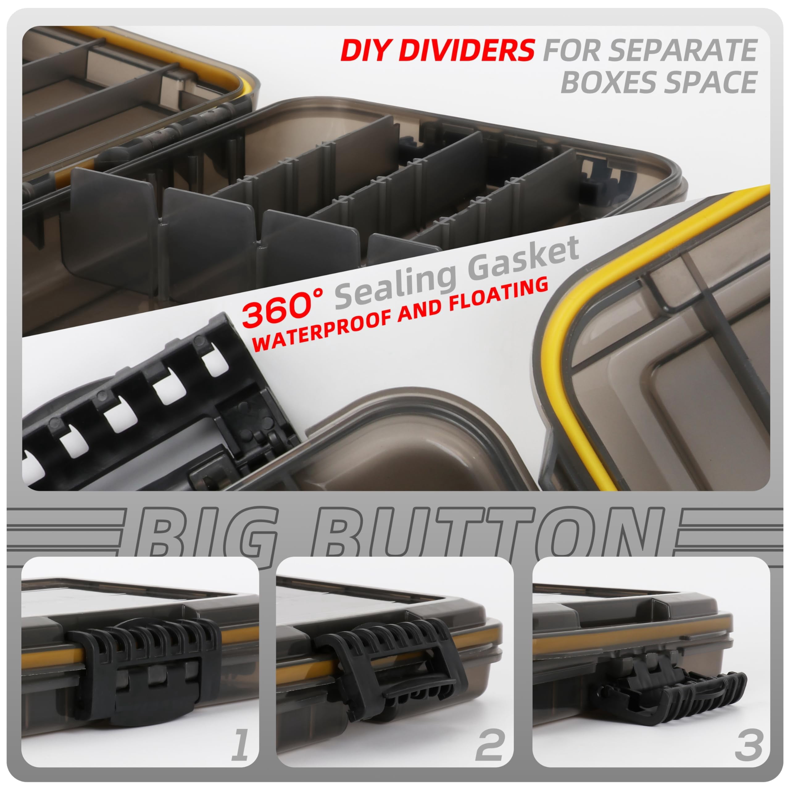 Fishing Tackle Box  Waterproof Tray For Jigs Lures Thicker Floating Utility With Adjustable Dividers 3600/3700/large 3700 Size