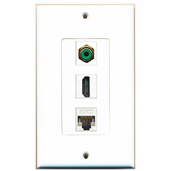 RiteAV - 1 Port HDMI 1 RCA Green 1 Cat5e Ethernet White Wall Plate Decorative