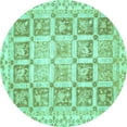 thumbnail image 1 of Ahgly Company Machine Washable Indoor Round Abstract Turquoise Blue Modern Area Rugs, 4' Round, 1 of 4