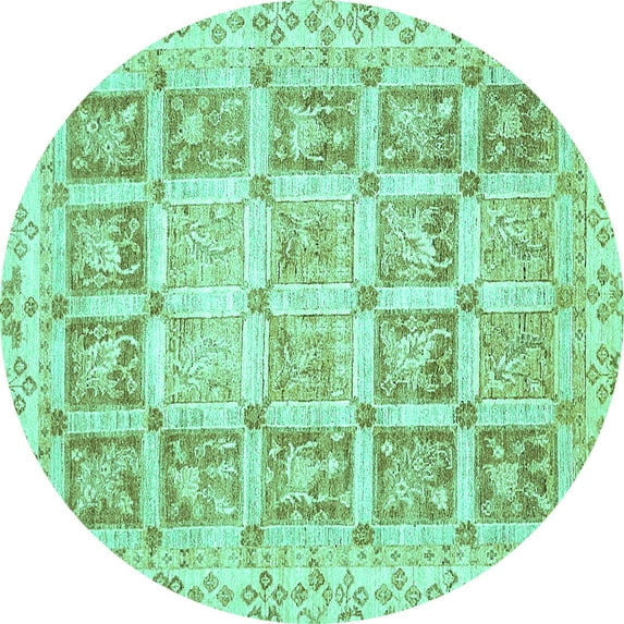 Ahgly Company Machine Washable Indoor Round Abstract Turquoise Blue Modern Area Rugs, 4' Round