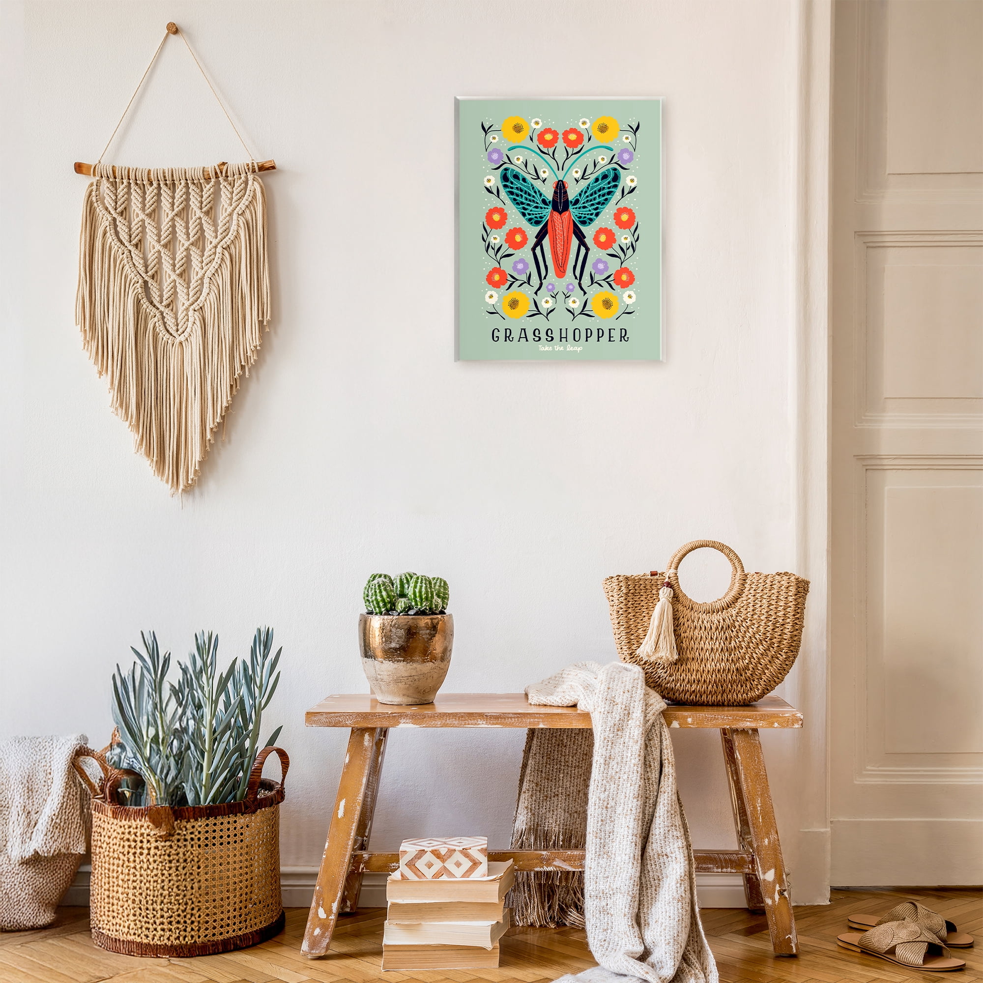 Stupell Industries Symmetrical Grasshopper with Blooms Wall Plaque Art, design by Indira Prieto | IndySign