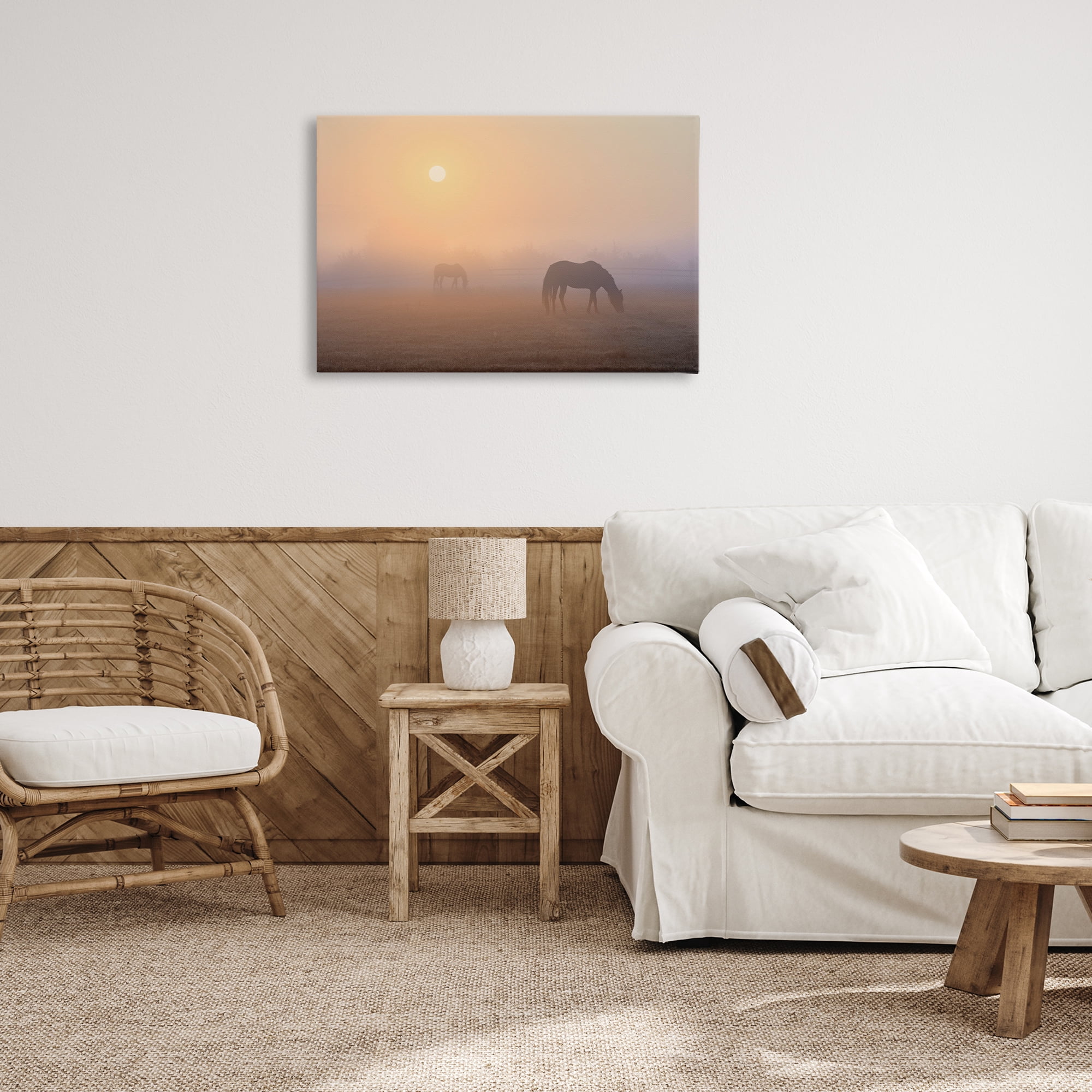 Stupell Industries Misty Sunlit Horses Landscape & Nature Photography Wrapped Canvas Art Print Wall Art, 30 x 20