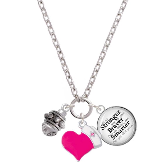 Delight Jewelry Silvertone Large Bullets Spacer Spinner - Hot Pink Heart Nurse Strong Zoe Necklace