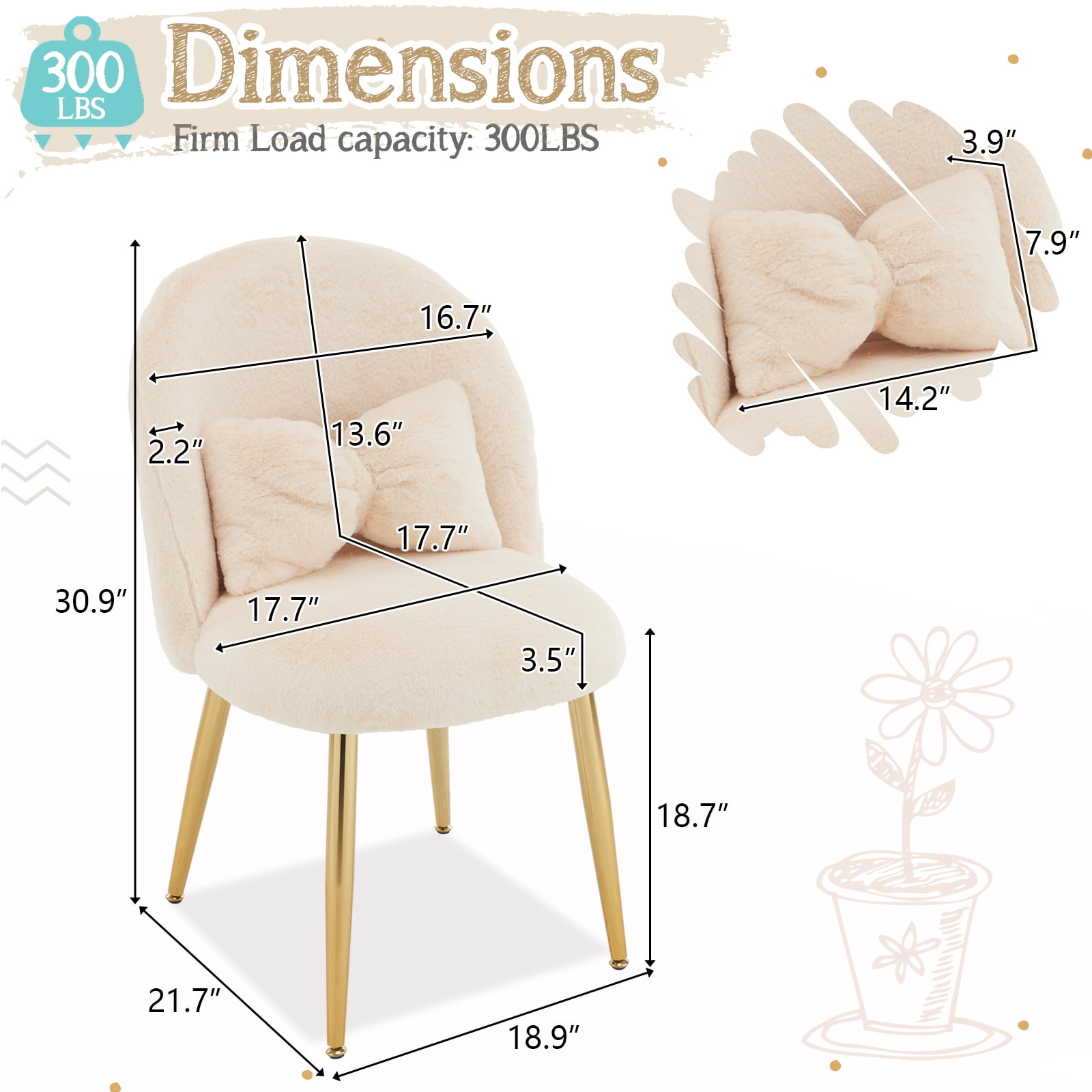 Ktaxon Vanity Makeup Chair Comfy Accent Chair Small Office Chair for Living Dining Room Bedroom Home Office Faux Rabbit Hair Light Khaki