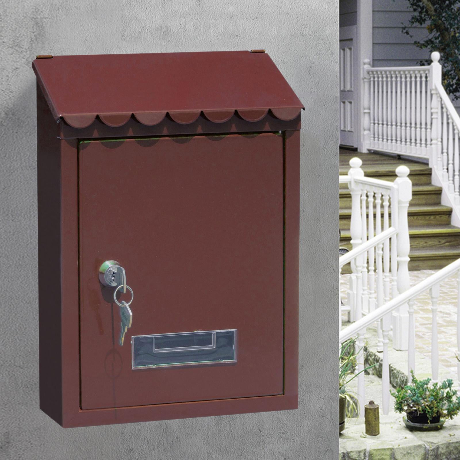 Solid Mailbox Letter Mounted Mail Secure Locking Mail Box with 2 Keys, Install Screws - Brown