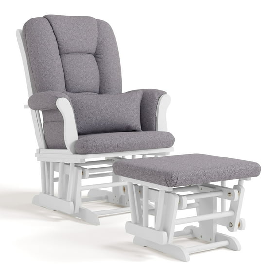 Storkcraft Tuscany Infant Nursery Glider & Ottoman White with Gray Swirl