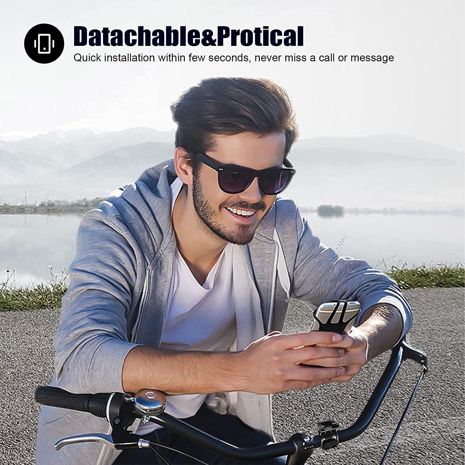 360° Adjustable Bicycle Motorcycle Phone Mount, Universal Holder Fits 4 to 6.7 Inch Smartphones