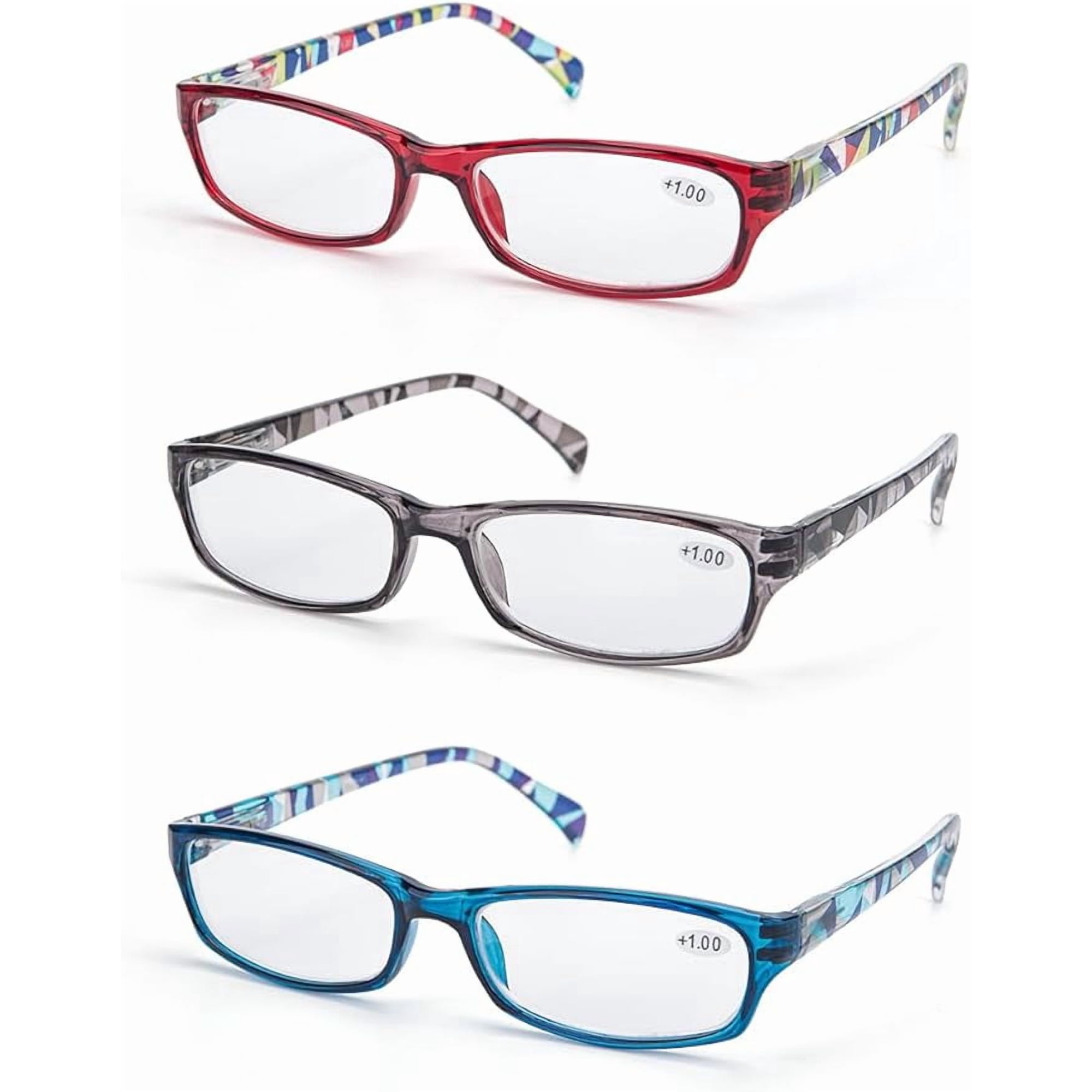 3 Pack Blue Light Blocking Reading Glasses for Women, Spring Hinge, 3 colors, Anti Eyestrain, +1.00