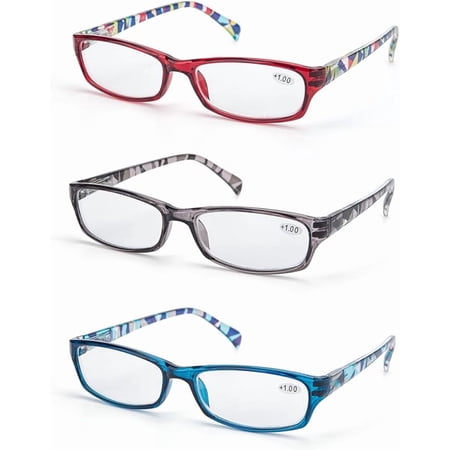 3 Pack Blue Light Blocking Reading Glasses for Women, Spring Hinge, 3 colors, Anti Eyestrain, +2.50