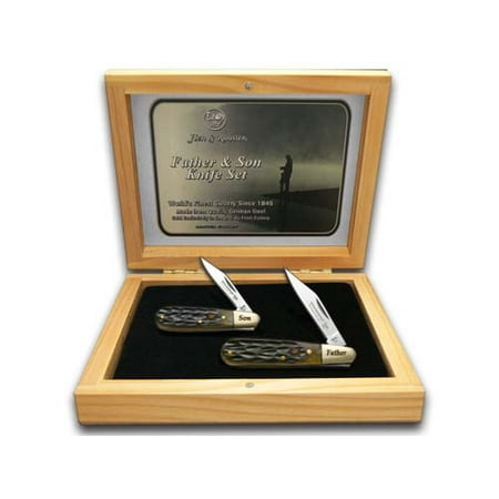 Jig Bone Pocket Knife - HEN & ROOSTER AND Father Son Set Jigged Antique Green Bone Barlow Stainless Pocket Knives