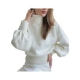 thumbnail image 1 of Seyurigaoka Women's Solid Color Tunic Sweaters Shirts Lantern Long Sleeve Turtleneck Knit Pullover Tops, 1 of 8