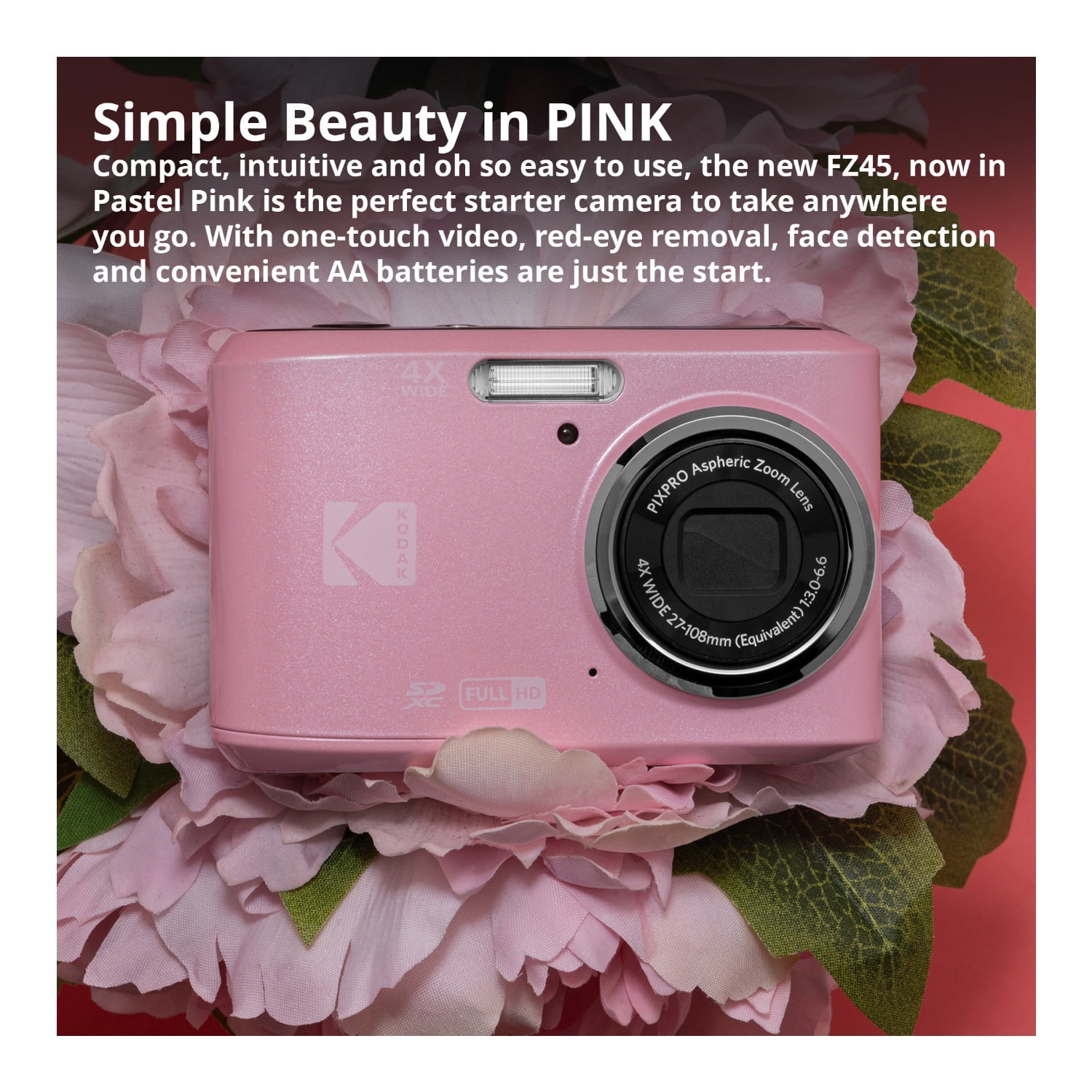 Kodak PixPro FZ45 Pink Digital Camera Bundle with 16MP 1080p HD