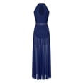 thumbnail image 4 of Eandarui Womens Lyrical Contemporary Dance Costume Halter Neck Flowy Tulle Maxi Long Dress Side Split Navy Blue L, 4 of 6