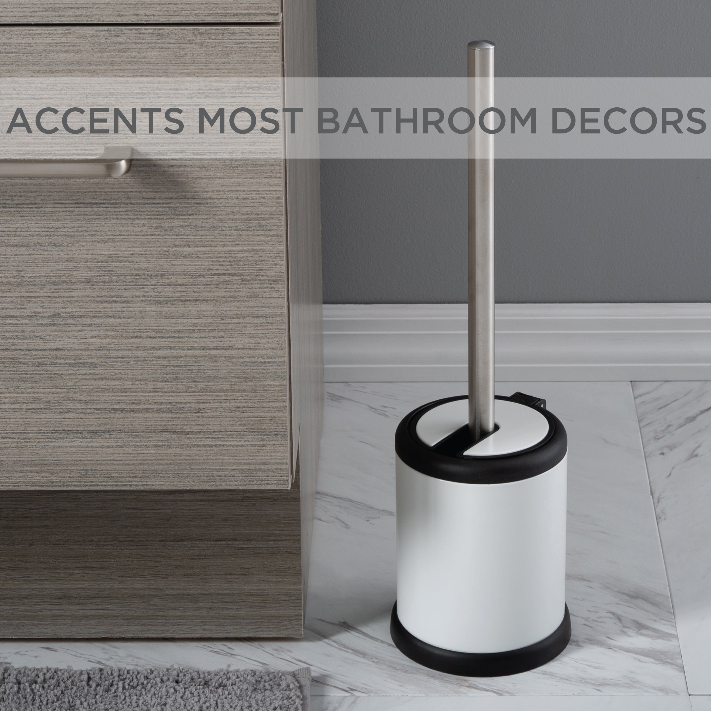 Bath Bliss 2 Pack Self Closing Lid Toilet Brush and Holder in White