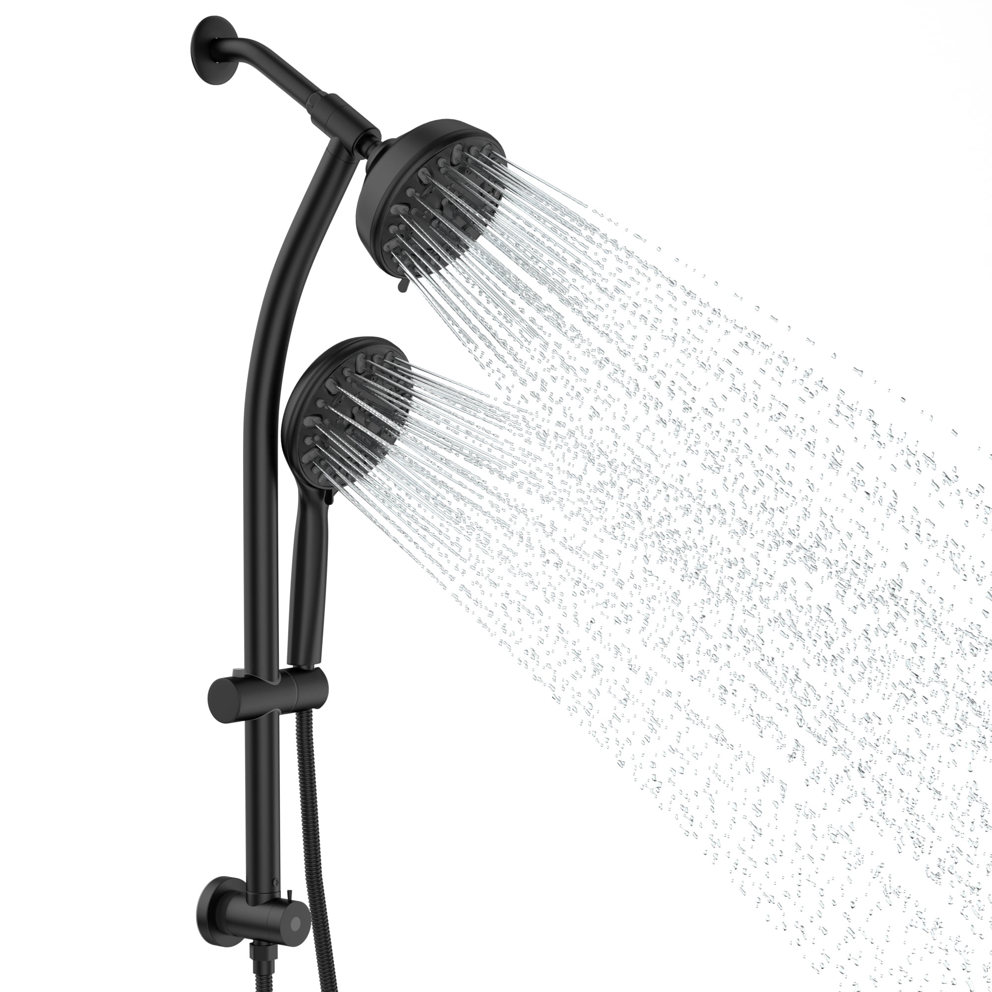Matte Black Dual Shower Head Handheld Shower Combo with Shower Hose and Sliding Bar,7Mode