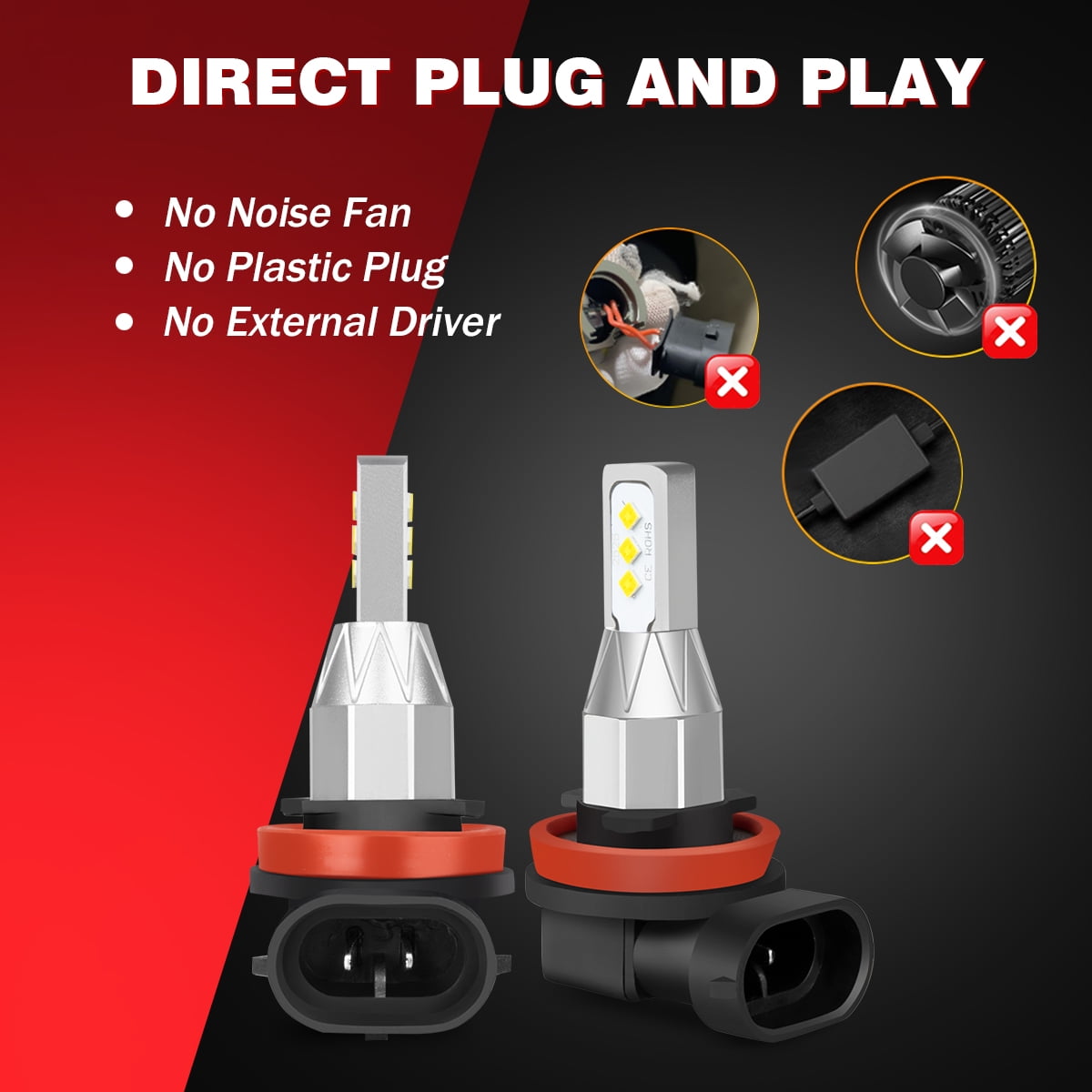 For Pontiac Sunfire 2003-2005 LED Headlight Bulbs H11 High Beam and H11 Low Beam 4pc