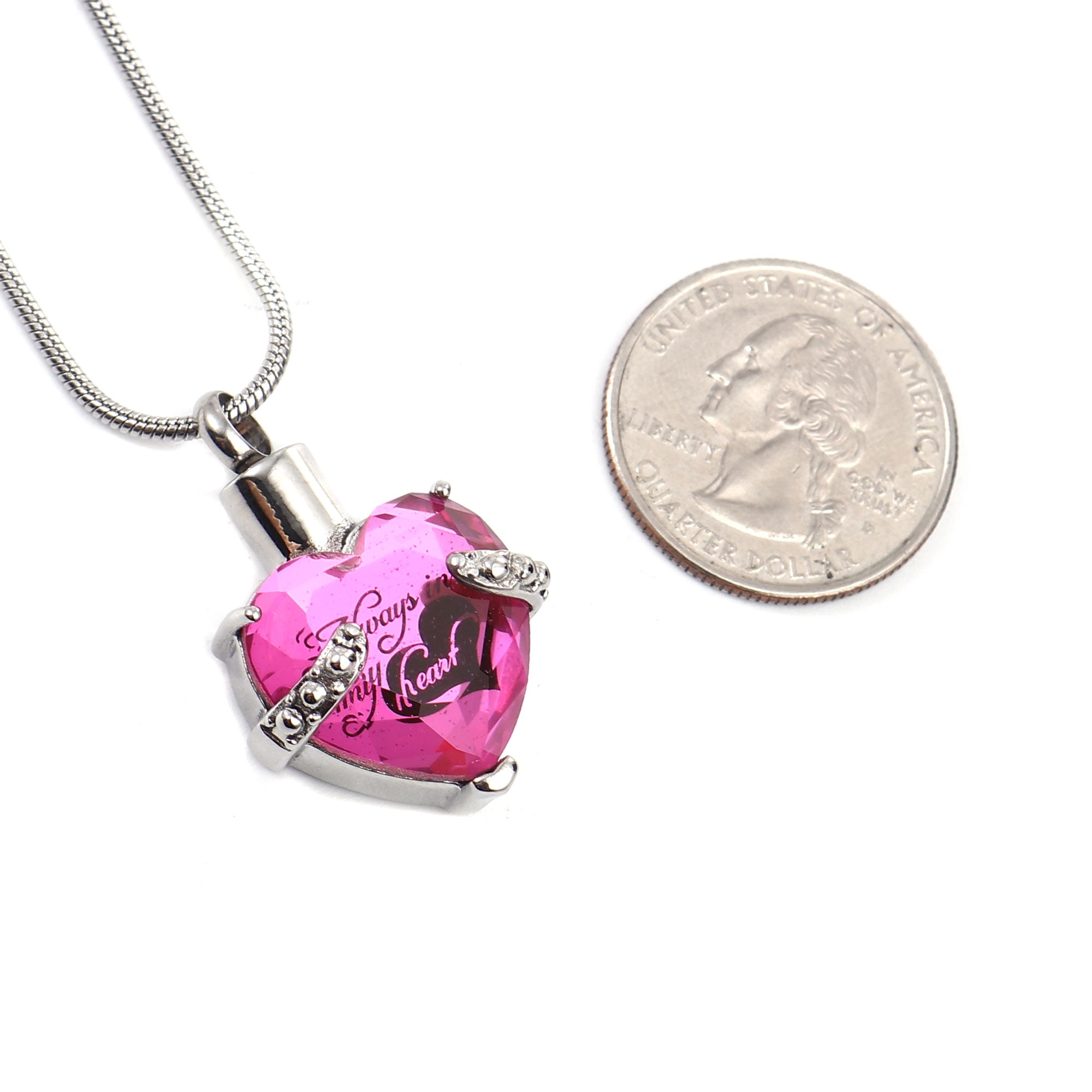 Anavia Rhinestone Heart Cremation Necklace, Stainless Steel, 20" + 2" Snake Chain, Purple (Women's)