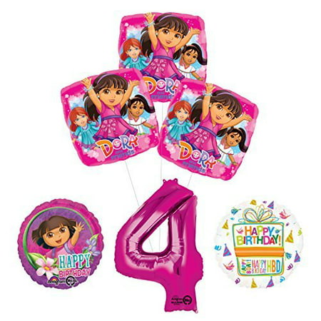 Dora the Explorer 4th Birthday Party Supplies and Balloon Bouquet