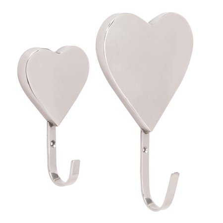 DecMode Glam 6 and 9 Inch Stainless Steel Heart Wall Hooks  Silver - Set Of 2