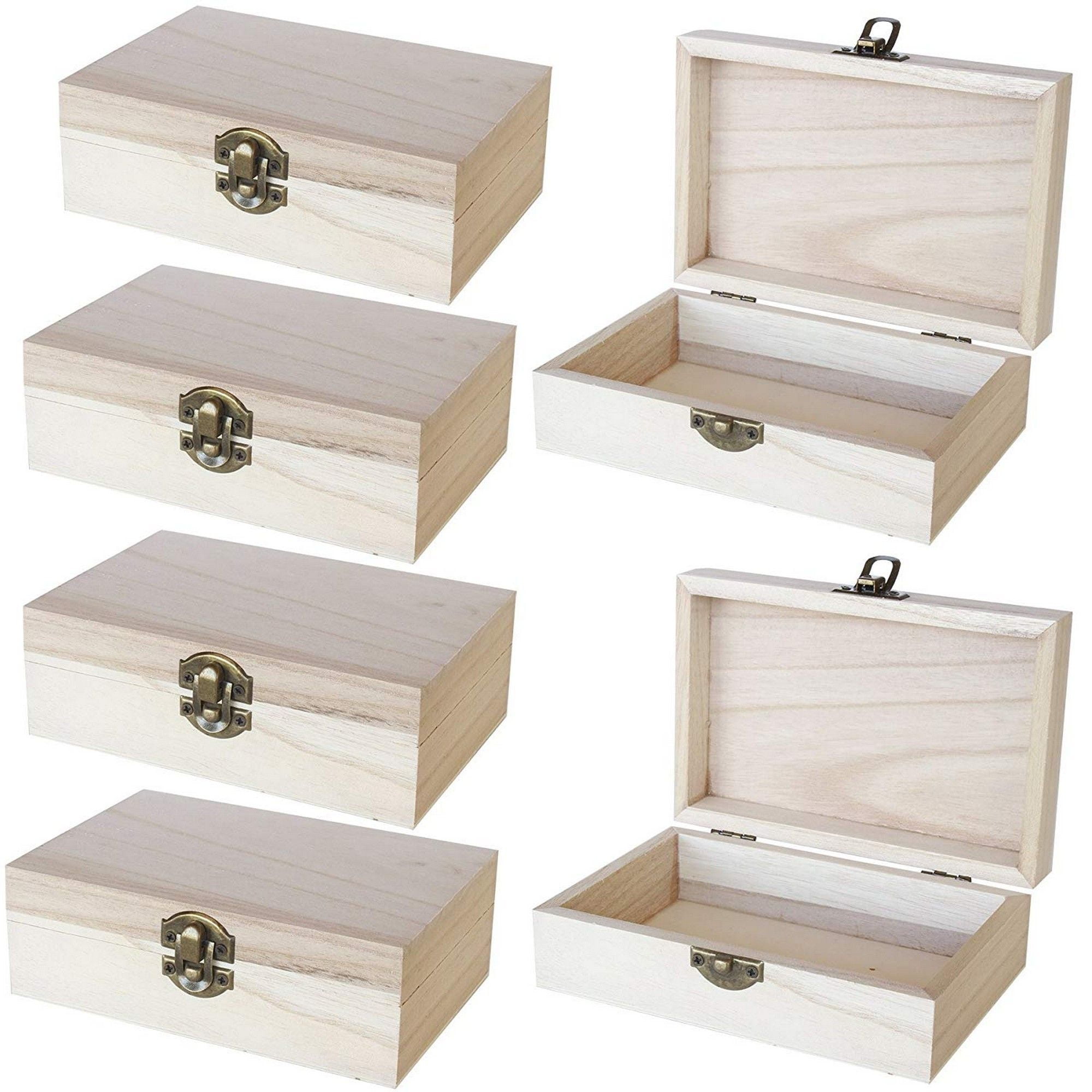 Juvale - Unfinished Wooden Jewelry Box - 6-Pack Wood Jewelry Boxes with 