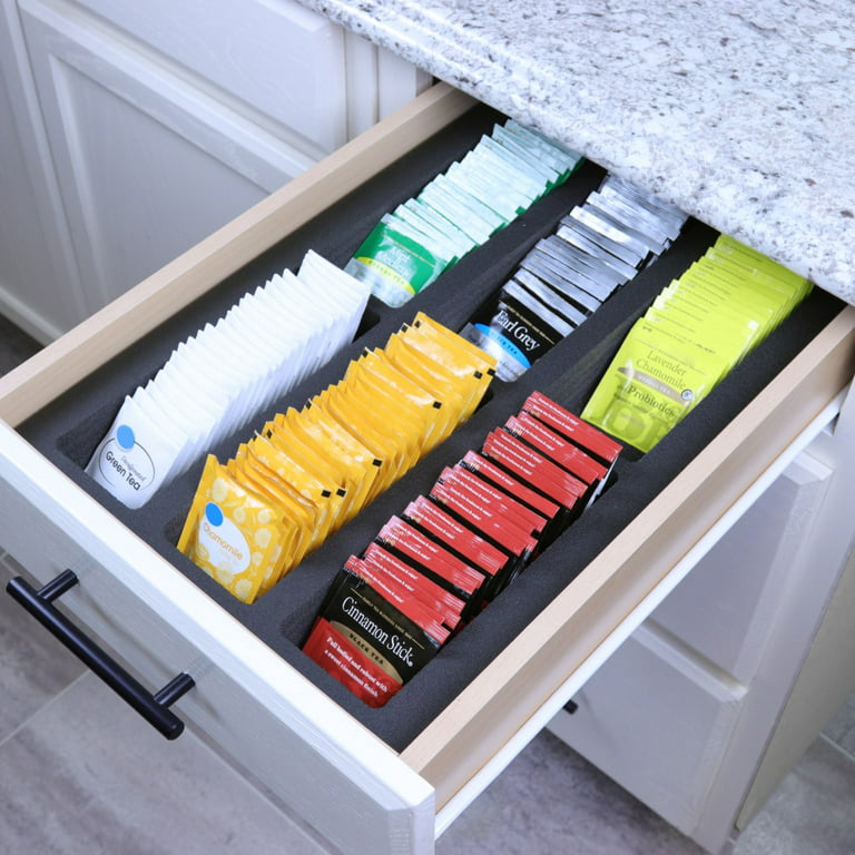 Polar Whale Tea Bag Storage Deluxe Organizer Tray Drawer Bin Insert for  Kitchen Home Office Condiments Packets Waterproof Washable Black Foam 6  Compartment 12.6 X 17.9 Inches 