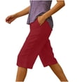 thumbnail image 4 of Kvture Womens Capri Pants Knee Length Cotton Linen Capris Summer Straight Leg Loose Beach Bermuda Shorts with Pockets XXL Red, 4 of 6