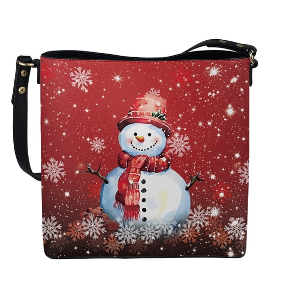 Eheartsgir Adjustable Strap Shoulder Crossbody Purse for Travel Shopping, Snowman Durable Shoulder Purse PU Material Bucket Crossbody Bag