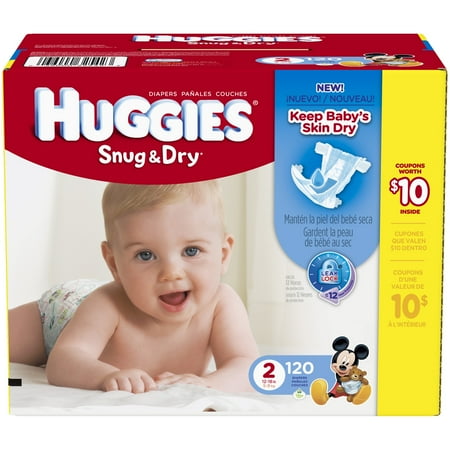 HUGGIES Snug & Dry Diapers, Size 1. 2, 3, 4, 5, 6