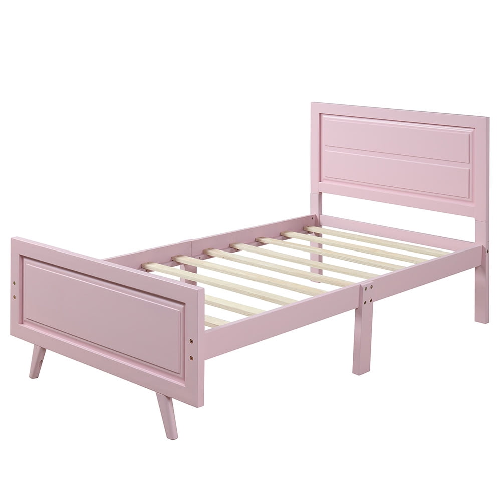 Sale Platform Beds with Headboard, Twin Bed Frame Mattress Foundation, Pink