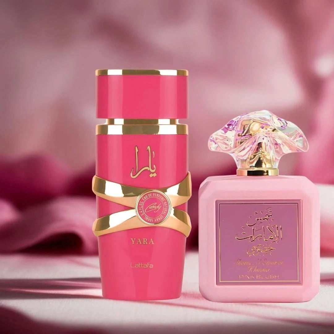 Pink Blush by Ard Al Zaafaran & Yara Candy by Lattafa &ndash; Eau de Parfum Sprays 100ml (3.4 oz) (Bundle)
