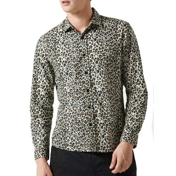 mens leopard print button down