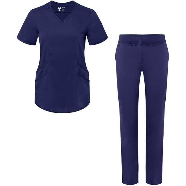 Adar Pro Scrub Set for Women - Modern V-Neck Scrub Top & Tailored Yoga Scrub Pants