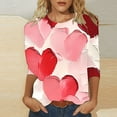 thumbnail image 1 of Styesk T-Shirts pour Femmes à Manches 3/4 Longueur, Imprimé Cœur, Hauts de Sortie, T-Shirts Confortables et Doux à Col Rond, Chandail à Enfiler, T-shirt Léger de Mode, Graphique de la Saint-Valentin, Grande Taille, Hauts Décontractés, 1 of 5