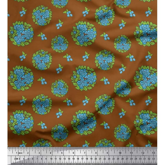 Soimoi Cotton Cambric Fabric Berries,Leaves & Peony Floral Print Fabric by the Yard 42 Inch Wide
