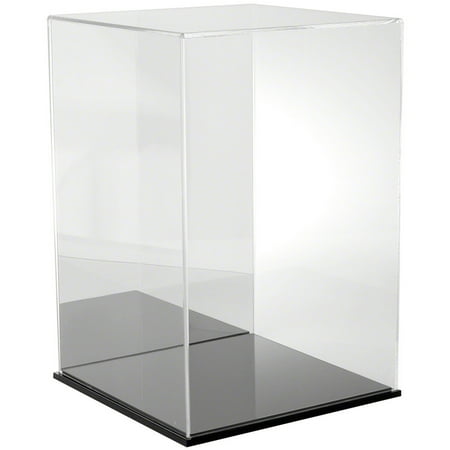 Plymor Clear Acrylic Display Case with Black Base (Mirror Back), 12" W x 12" D x 18" H