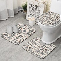 Beige Christmas Winter Scene Pattern Bathroom Rugs Sets 3 Piece,Toilet Cover Set,Absorbent Non Slip Bathroom Mats Sets with U-Shaped Contour Rug Toilet Rug Set