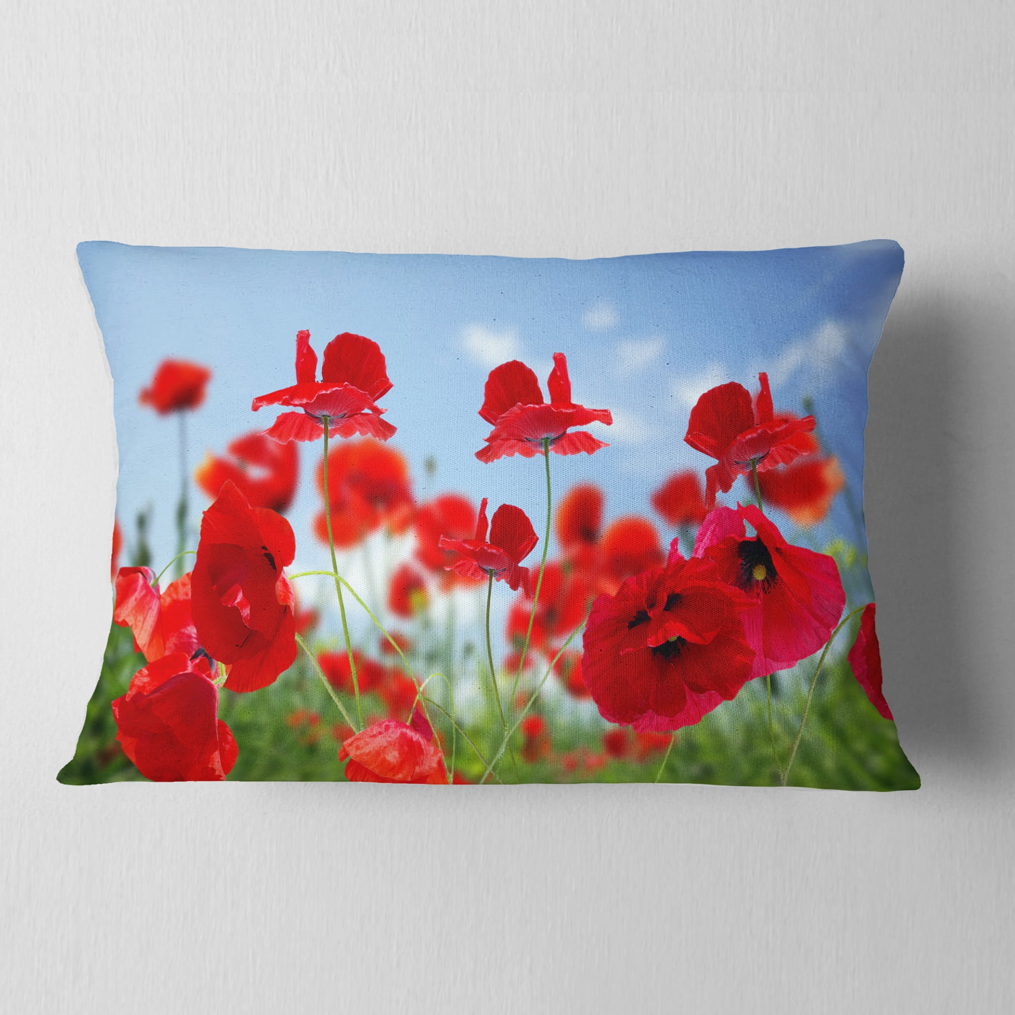 Designart Close Up of Amazing Poppy Flowers - Floral Throw Pillow - 12x20