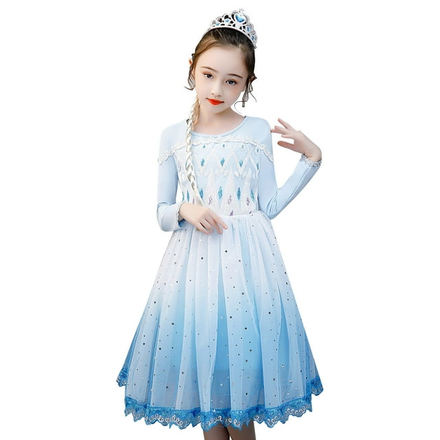HAWEE Reine des Neiges Elsa Princesse Robe de Fête Costume à Manches Longues Cosplay Costumes pour Fête d'Halloween