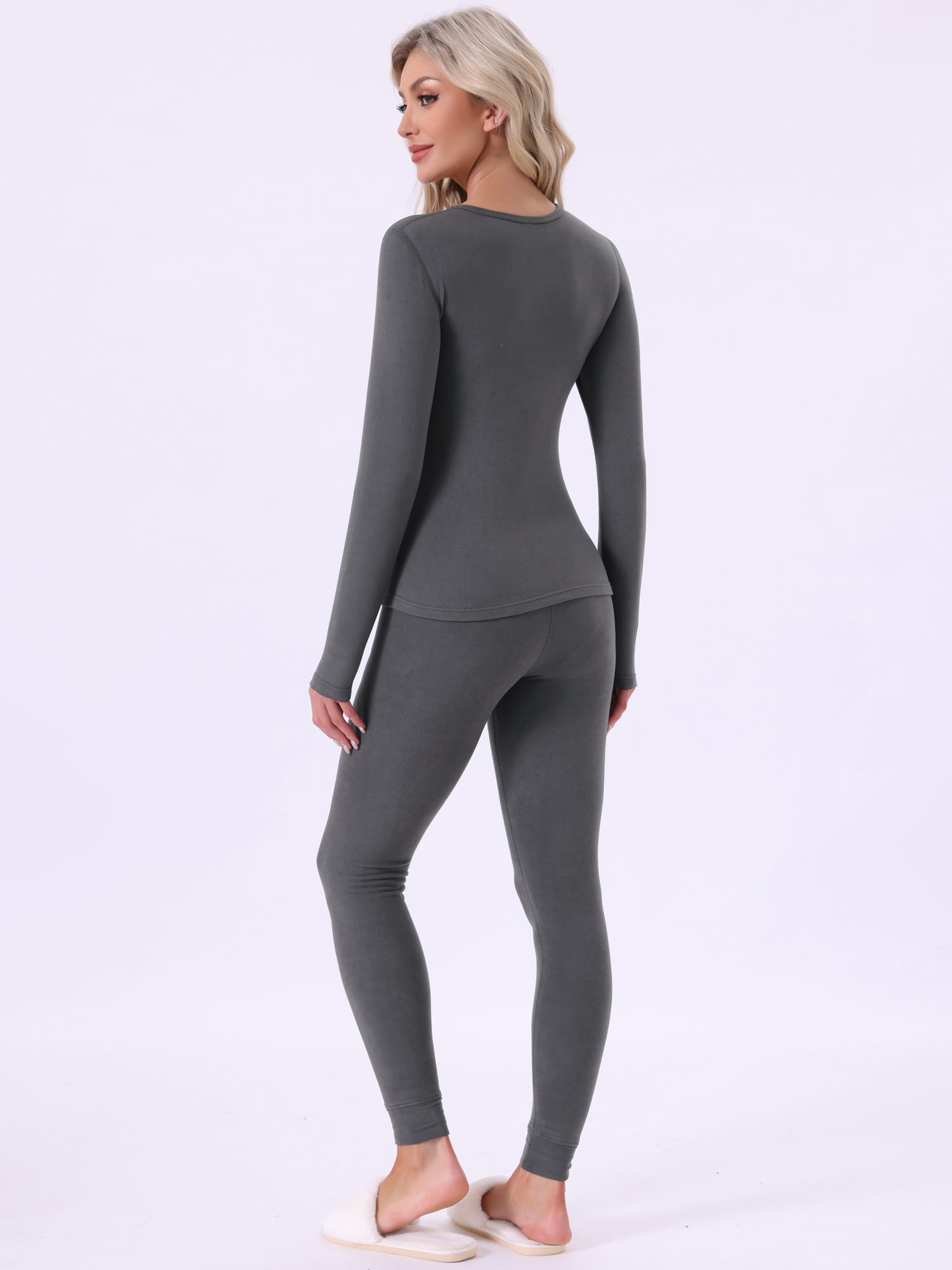 DARING DIVA Women's Base Layer Underwear Sets Long Sleeve Shirt & Leggings XL Gray