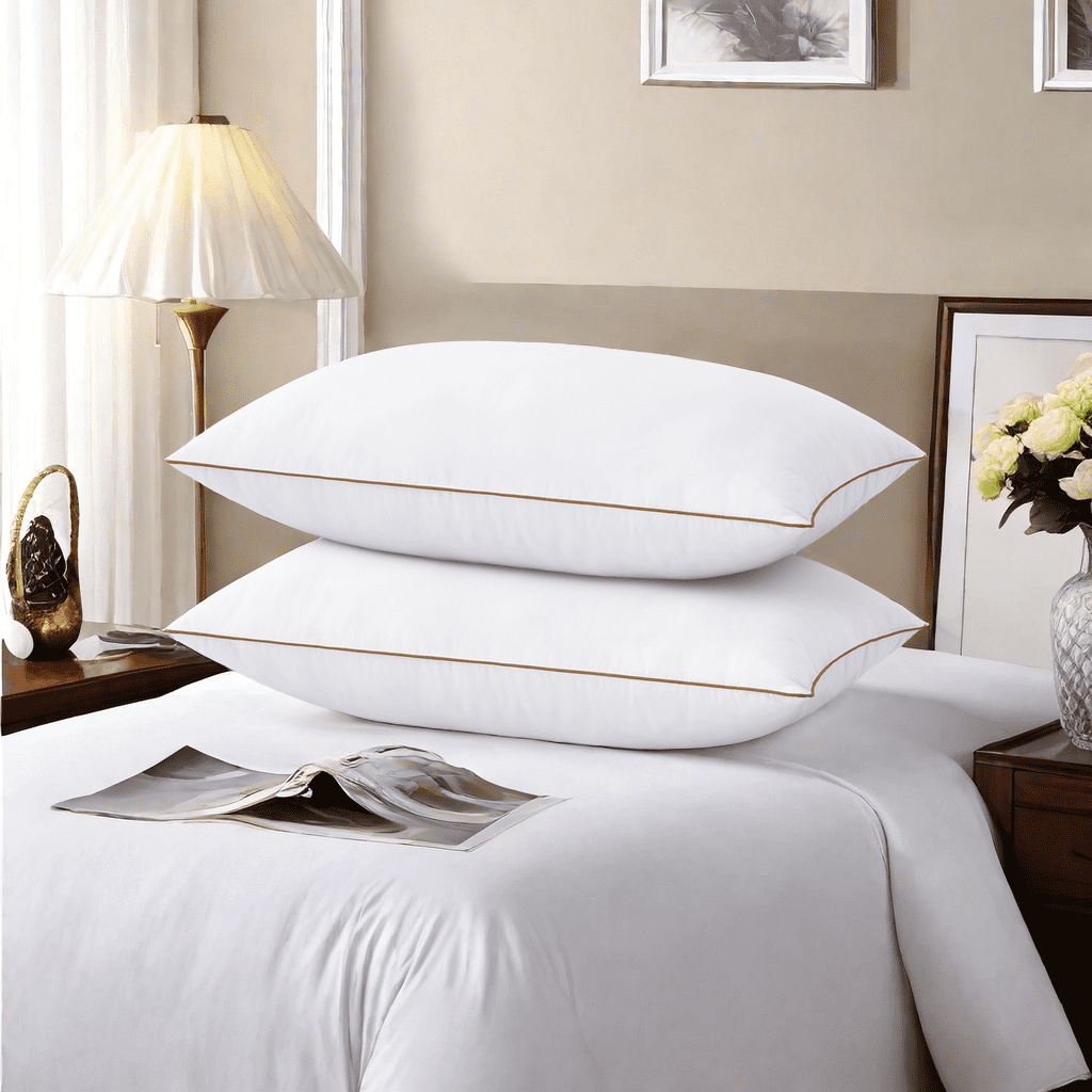 UNIKOME Down Feather Pillows for Bed 20 x 30 Inches Queen Size Set of 2, Medium Firm Luxury Cooling Hotel Collection Feather Down Pillows for Back, Stomach or Side Sleepers