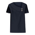 thumbnail image 4 of Women Fashion Solid Pullover V Neck Button Top Short Sleeve Loose T Shirt, 4 of 5