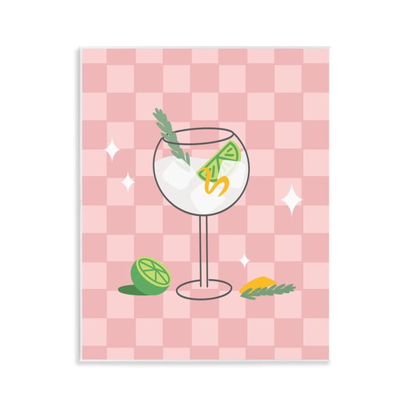 Stupell Industries Gin & Tonic on Checkered Food & Beverage Painting Unframed Art Print Wall Art, 11 x 14