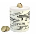 thumbnail image 1 of Jazz Music Piggy Bank, Illustration of Musical Instruments Sketch Style Art Trumpet Piano Guitar, Ceramic Coin Bank Money Box for Cash Saving, 3.6" X 3.2", Beige Black, by Ambesonne, 1 of 4