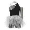 thumbnail image 2 of iiniim Girls Ballet Skirted Bodysuit Sequins Performance Jumpsuit Asymmetrical Latin Jazz Dance Leotard Dress Silver 6, 2 of 7