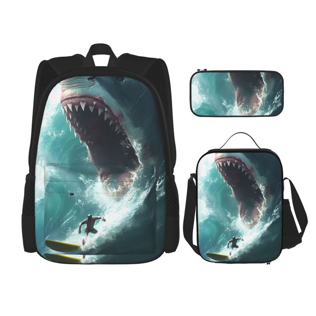 Balery Surfing Shark Mochila Escolar 3 en 1 para Niños - Mochila Resistente con Lonchera Térmica y Estuche - Mochila Escolar para Niños y Niñas