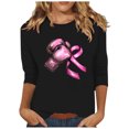 thumbnail image 3 of VKOYWKM Women's 3/4 Sleeve Tops Breast Cancer Awareness Shirts Inspirational Cancer Crew Neck Loose Fit Pink Ribbon Graphic Tee, 3 of 5