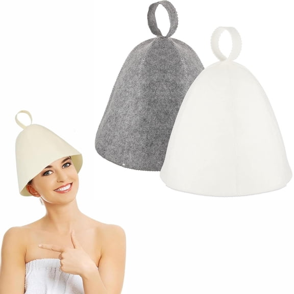 2PCS Unisex Felt Bath Hat for Sauna, Steam Room & Bathroom, Thermal Head & Hair Protection, Gray White